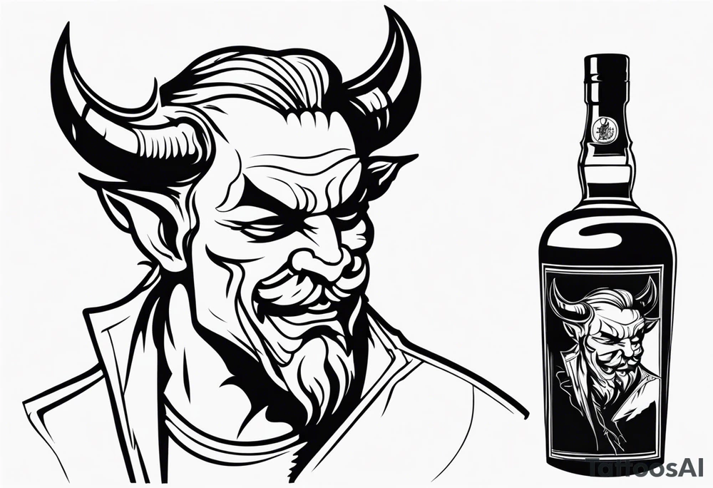 Devil with whiskey botttle tattoo idea