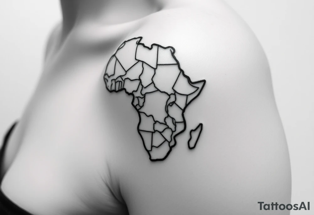 create a shoulder tattoo. I want a map of africa with south sudan outlined. ensure the country of south sudan is outlined by itself tattoo idea