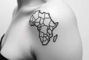 create a shoulder tattoo. I want a map of africa with south sudan outlined. ensure the country of south sudan is outlined by itself tattoo idea