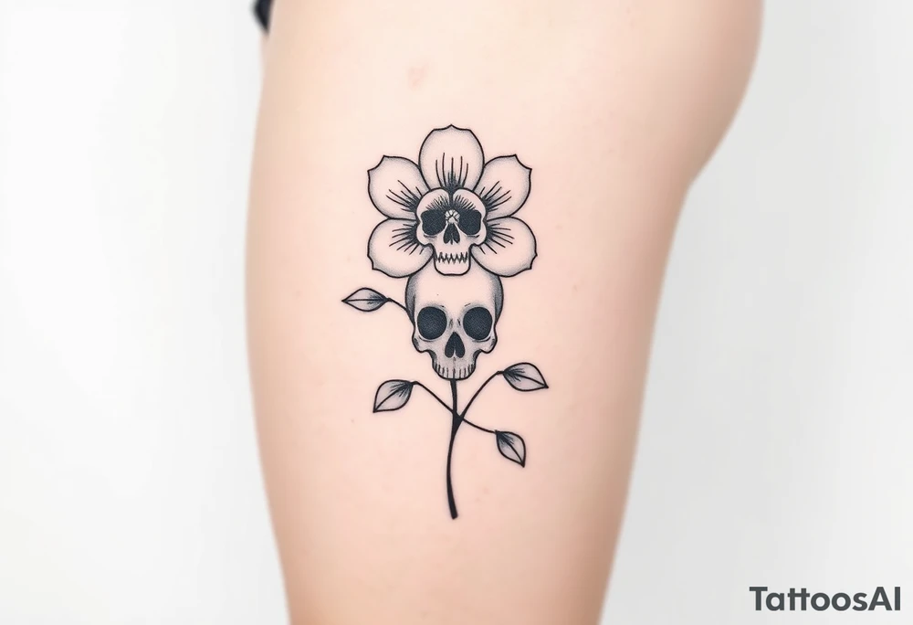 Three Flowers with skulls in the center of the flowers tattoo idea