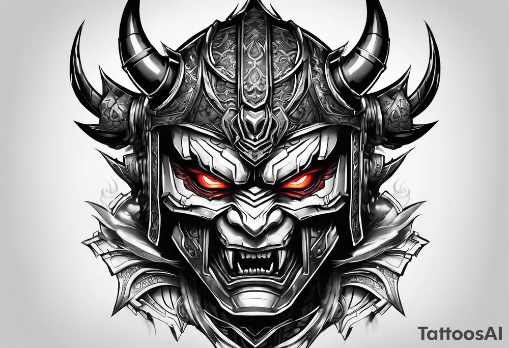 Angry robot demon ninja with demon mask face tattoo idea Angry robot demon ninja with demon mask face tattoo idea