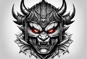 Angry robot demon ninja with demon mask face tattoo idea
