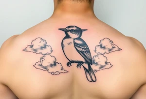 Kentucky bluebird with realistic clouds tattoo idea