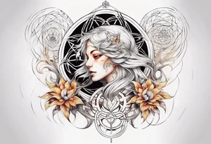 Sleeve for woman's arm phoenix sacred geometry with Metatron's cube tattoo idea