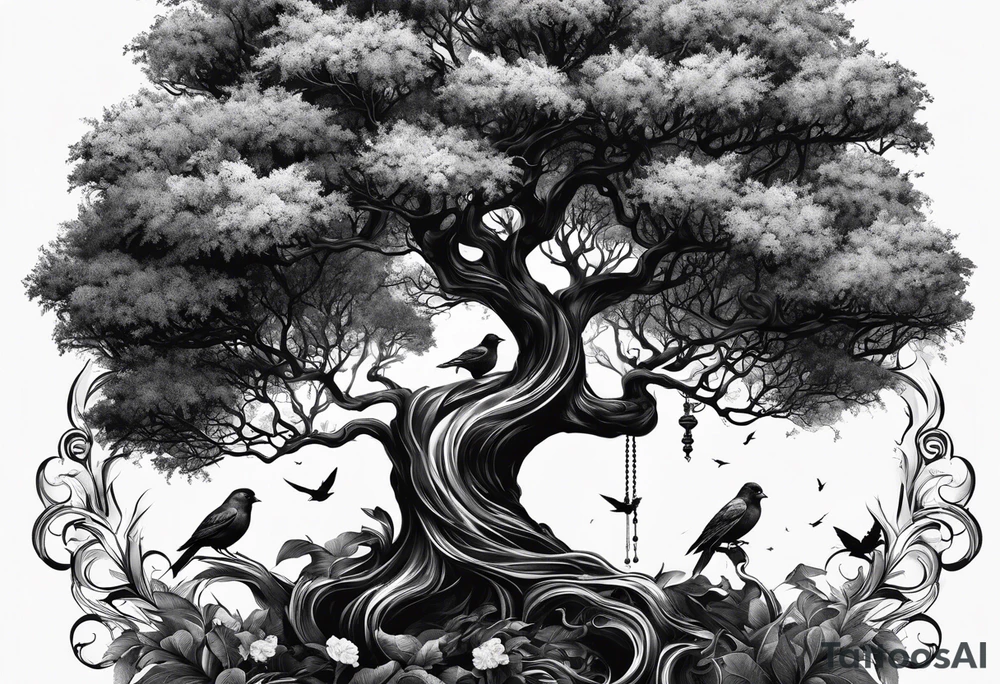 poison tree, strong, tall, birds, planteles tattoo idea