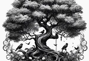 poison tree, strong, tall, birds, planteles tattoo idea