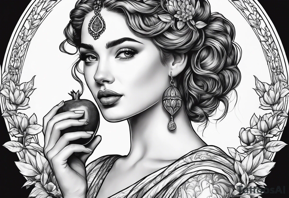 Persephone portrait holding a pomegranate tattoo idea