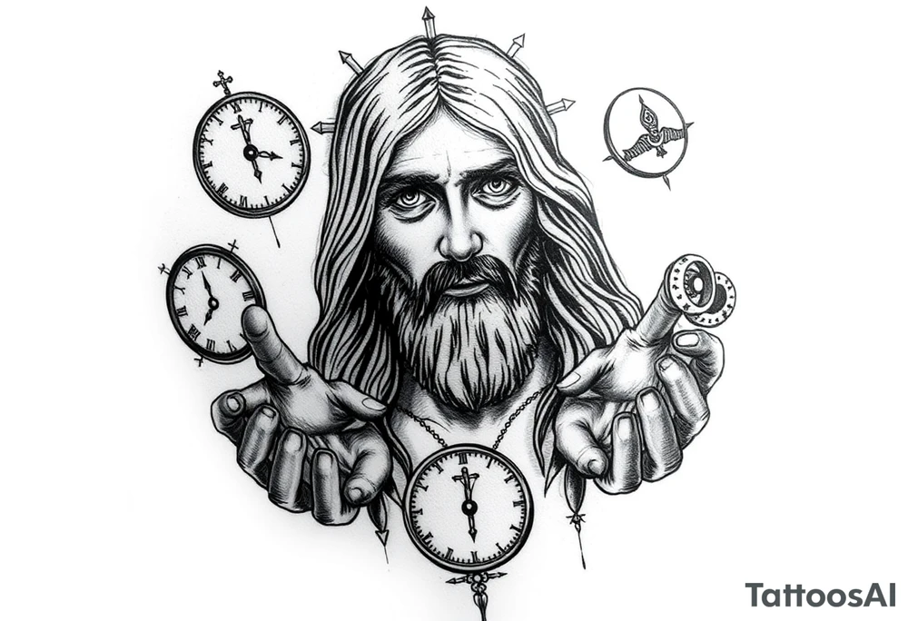 7 biblical “deadly sins”(Lust, Gluttony,Greed,Sloth,Wrath,Envy, and Pride). I also wanted time to be included in the tattoo,(don’t take time for granted) and I want like an image of Jesus reaching out his hands as if he’s calling me to follow the right paths. tattoo idea