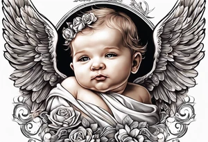a baby angel with "my sweet angel" written underneath it tattoo idea