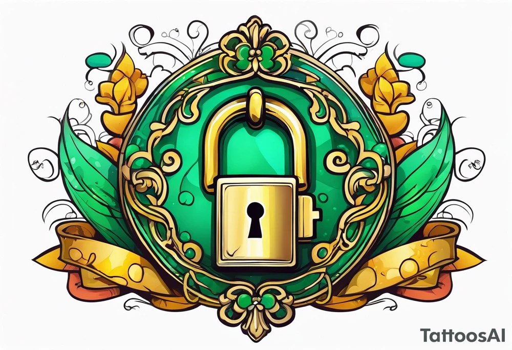 Lock and key with emerald stone tattoo idea