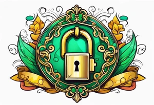 Lock and key with emerald stone tattoo idea
