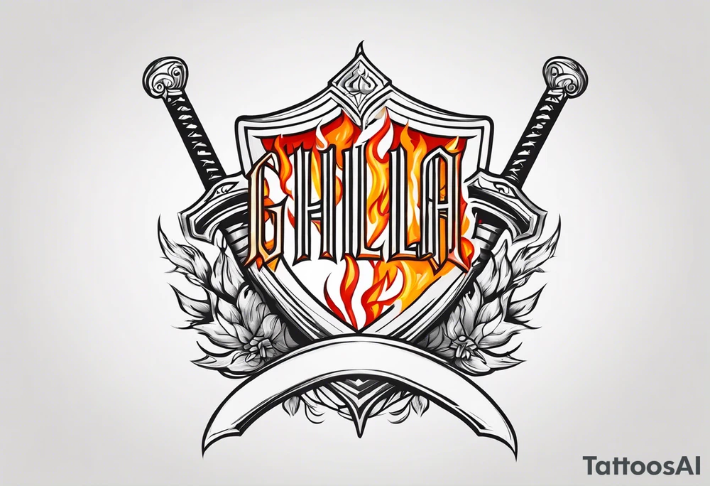 valhalla sword shield on fire tattoo idea