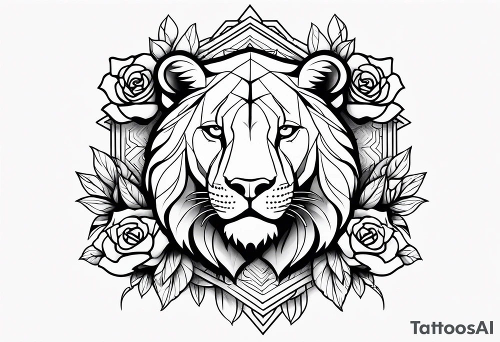 Um leão com rosas tattoo idea