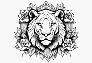 Um leão com rosas tattoo idea