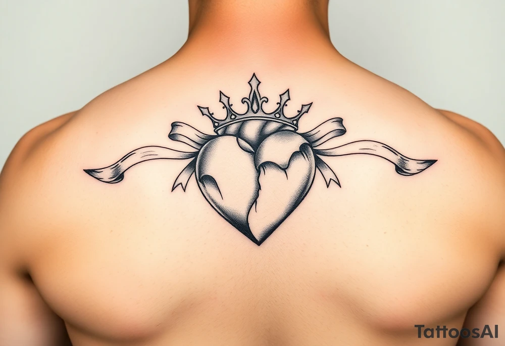 heart pierced with flowing ribbons princess crown festhers tattoo idea