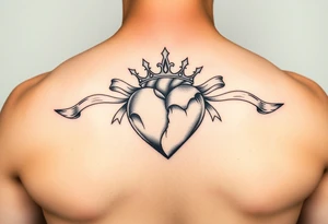 heart pierced with flowing ribbons princess crown festhers tattoo idea