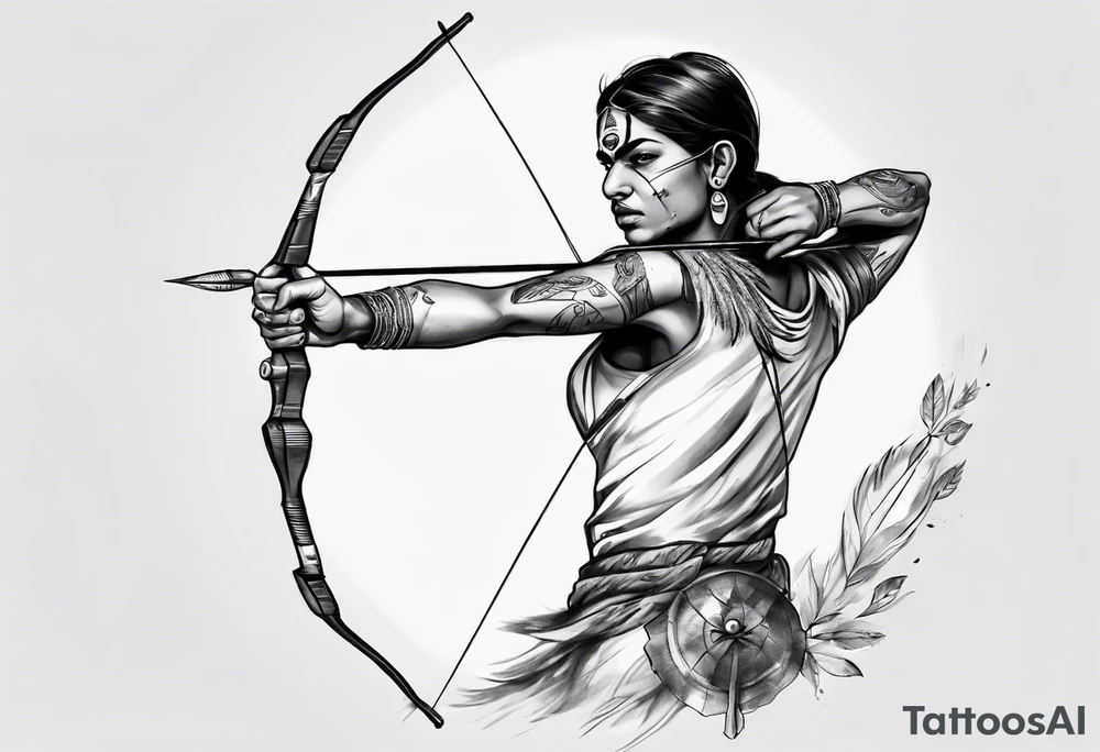 indian archer aiming towards front realism tattoo idea