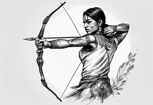 indian archer aiming towards front realism tattoo idea