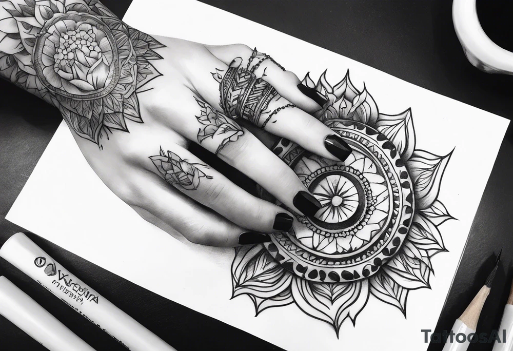 A womans hand holding fire tattoo idea