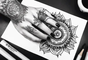 A womans hand holding fire tattoo idea
