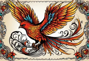 russian firebird phoenix in-flight with very long fancy tail "Isaiah 43: 18-19" tattoo idea