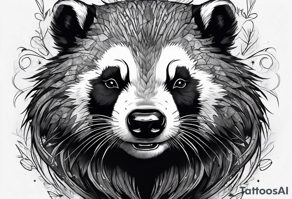 aggressive full and all body and killer face badger/wolverine with cute smile long nails and attacks like a gladiator tattoo idea