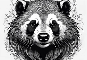 aggressive full and all body and killer face badger/wolverine with cute smile long nails and attacks like a gladiator tattoo idea