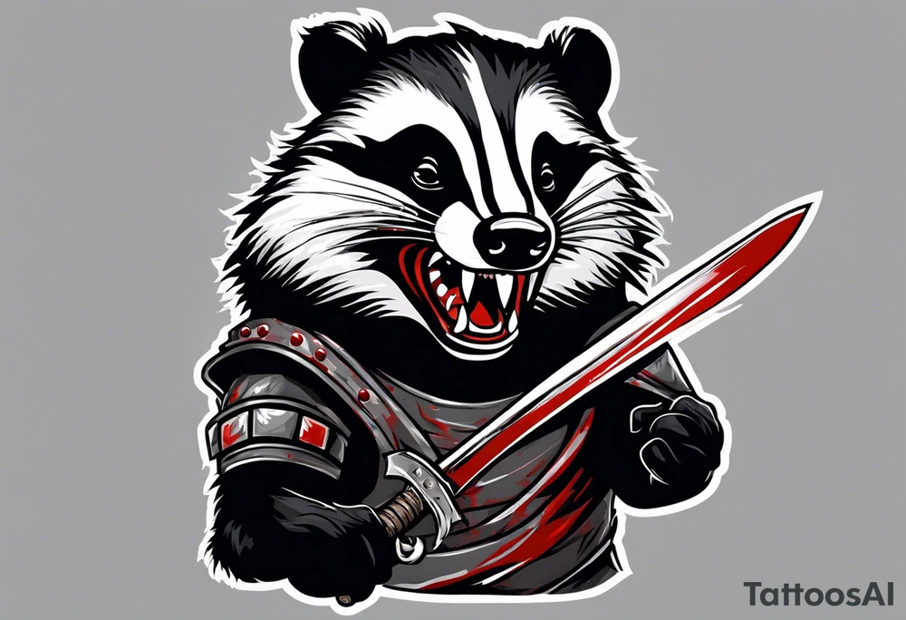 Draw me psychopath Badger/Warrior with aggressive full body, killer face with a smile, very long nails and he attacks like a Bloody Warrior to us and also, he has very deadly looking. He fights with his nails. Everybody scares after their first sight. Give me horror type Badger Tattoo. I want to see his Realistic full body. tattoo idea