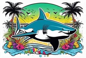 Great white shark, palm trees, money signs tattoo idea