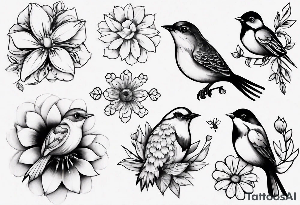 Small bird flower womens on shoulder tattoo idea