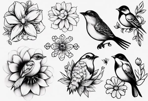 Small bird flower womens on shoulder tattoo idea