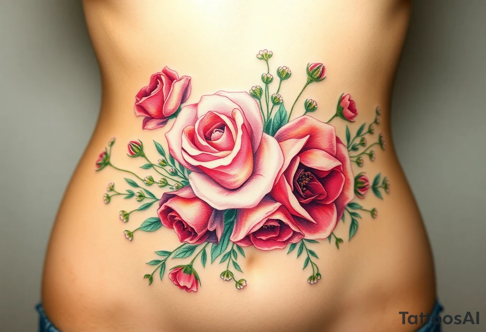 vintage bouquet of wild roses and meadow flowers with morning dew tattoo idea
