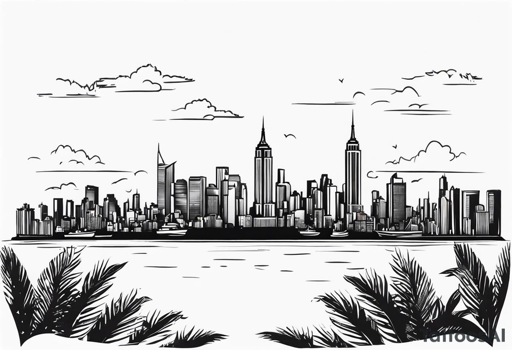 NYC skyline on the left and the right with the island of cuba in  the middle tattoo idea