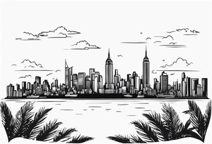 NYC skyline on the left and the right with the island of cuba in  the middle tattoo idea