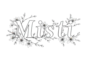 The word Misti surrounded by flowers, lilies.  Vine in the letters. tattoo idea