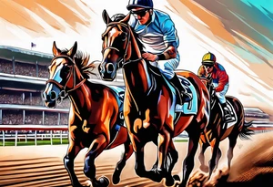 father and son with horse racing in background. tattoo idea
