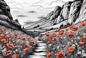 Poppy growing on cliff tattoo idea