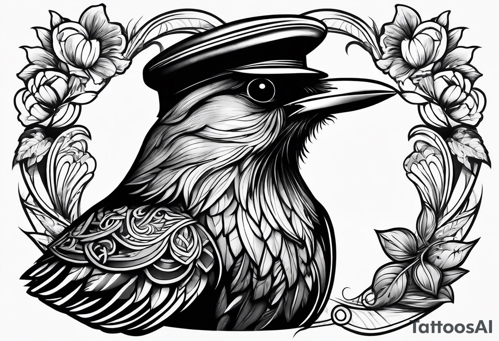 Black bird with hat tattoo idea