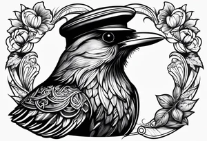 Black bird with hat tattoo idea