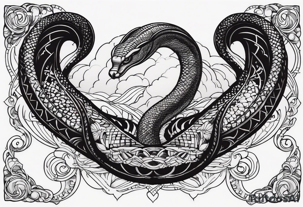 Cobra enrolada em uma lua minguante tattoo idea