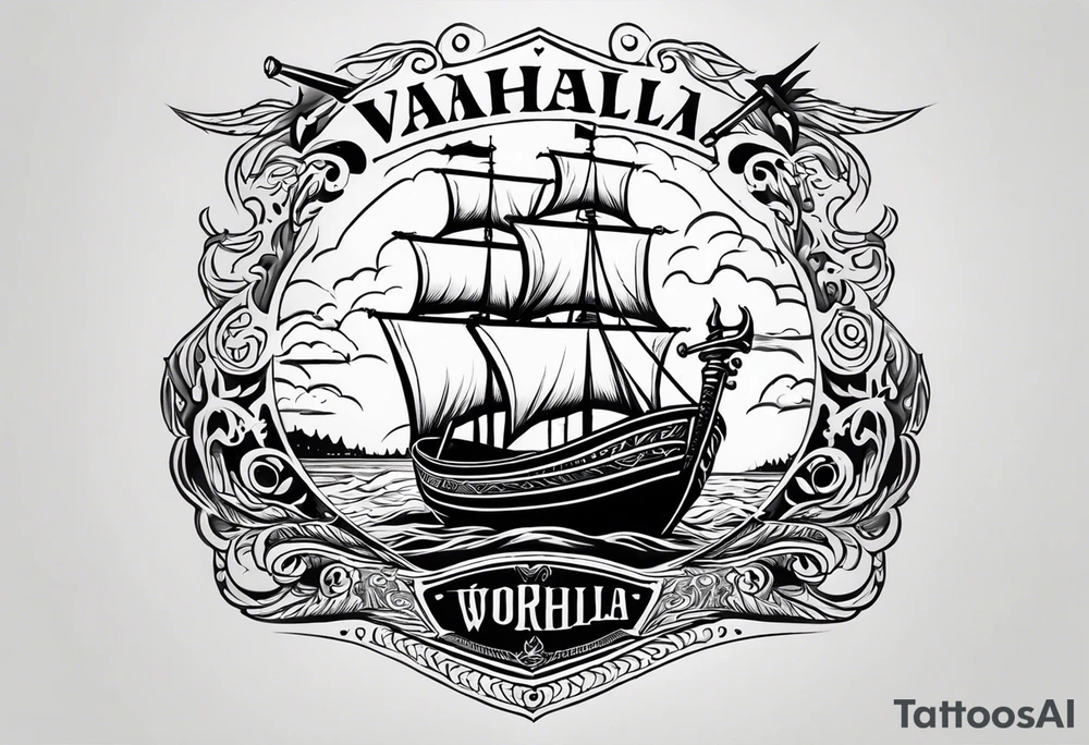 valhalla sword  funeral boat on fire tattoo idea