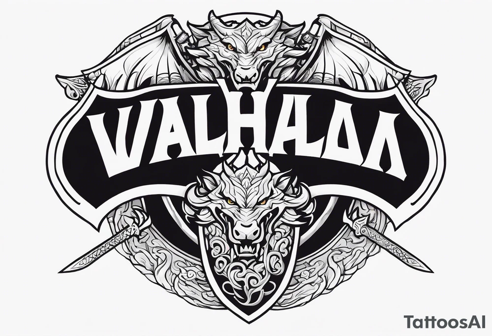 Valhalla sword shield dragon axe tattoo idea