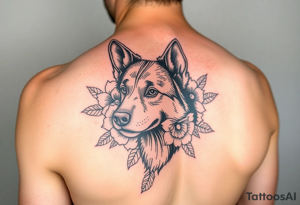 feminine floral german shepherd tattoo tattoo idea
