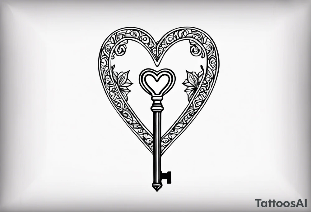 heart shaped antique key tattoo idea