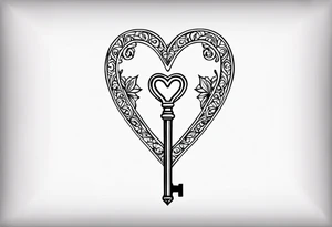 heart shaped antique key tattoo idea