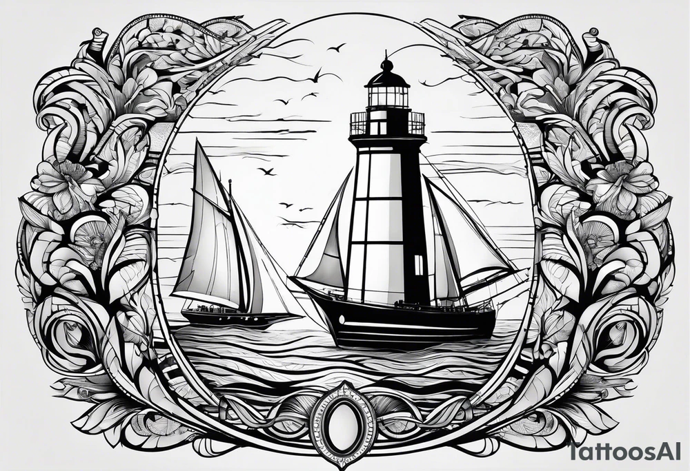 voilier vue de face. phare maritime dans le voilier servant de mat pour les voiles. tattoo idea