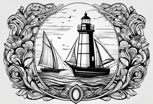 voilier vue de face. phare maritime dans le voilier servant de mat pour les voiles. tattoo idea