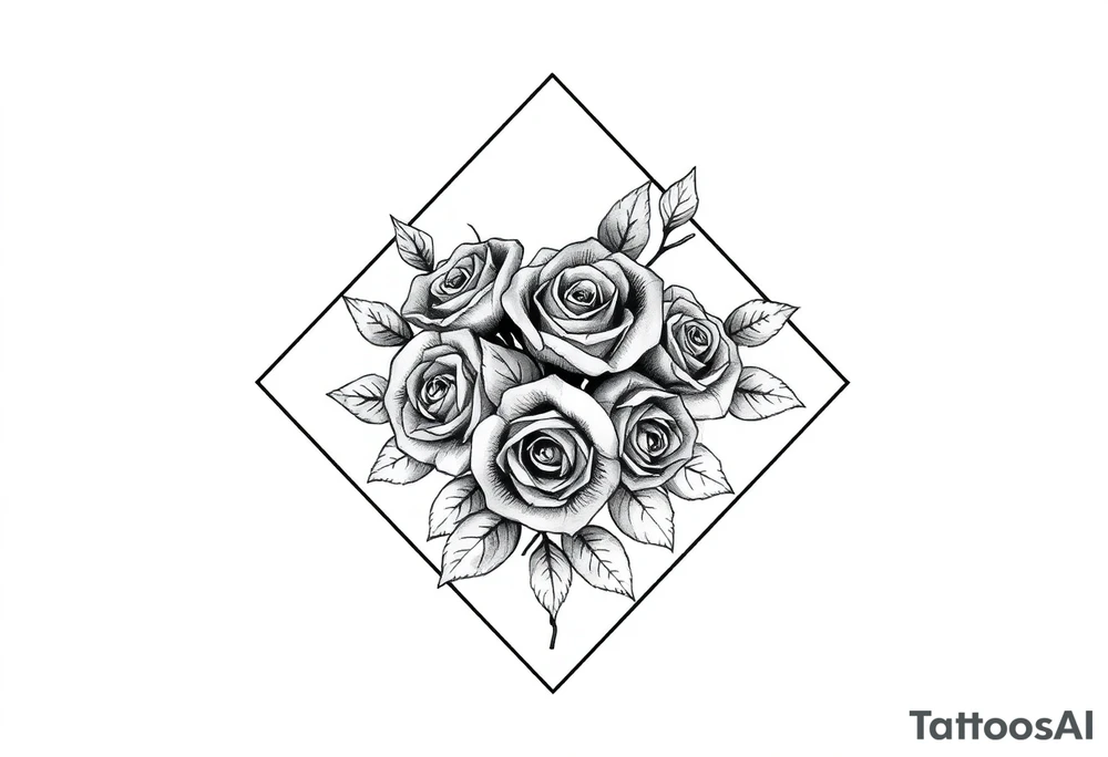 Small Roses filing up the inside of an elongated diamond shape tattoo idea