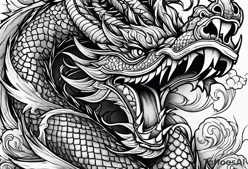 blackwork negative spage dragon sleeve tattoo idea