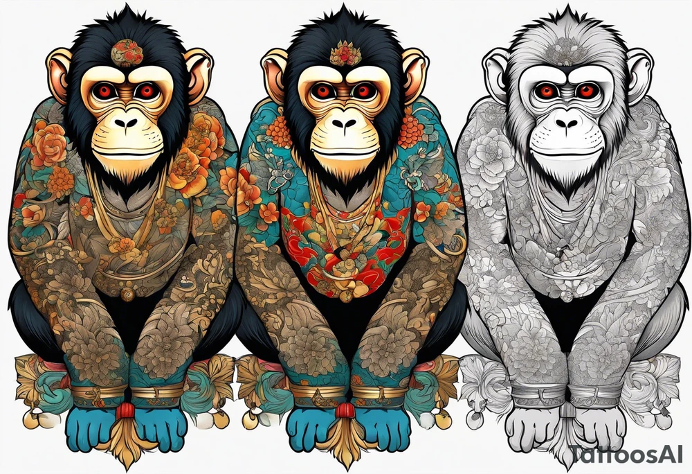 traditional japanese art monkey with full body tattoo idea